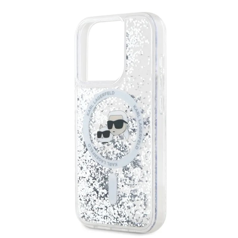 Husa pentru iPhone 15 Pro Max - Karl Lagerfeld Liquid Glitter MagSafe  - Transparent Karl&Choupette Head [2]