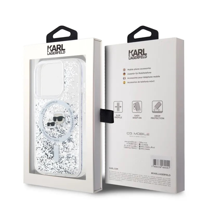 Husa pentru iPhone 15 Pro Max - Karl Lagerfeld Liquid Glitter MagSafe  - Transparent Karl&Choupette Head [6]