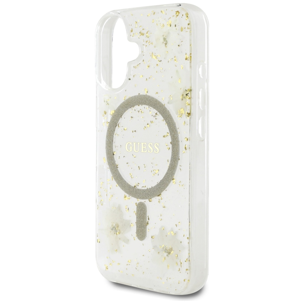 Husa pentru iPhone 16 - Guess  Hardcase Resin Flowers and Glitter MagSafe (GUHMP16SRBFGFGME) - Beige [6]