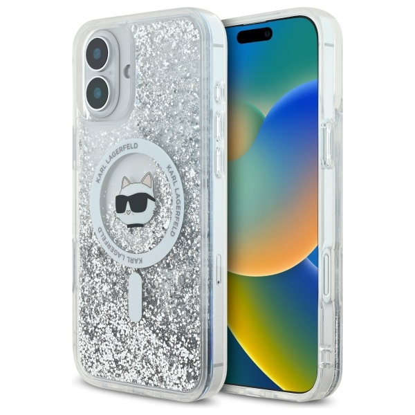 Husa pentru iPhone 16 - Karl Lagerfeld Glitter Liquid MagSafe  - Transparent Choupette Head [1]
