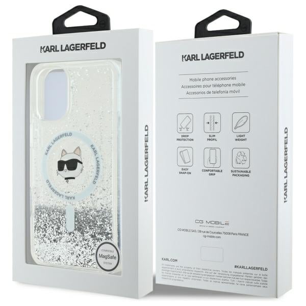 Husa pentru iPhone 16 - Karl Lagerfeld Glitter Liquid MagSafe  - Transparent Choupette Head [7]