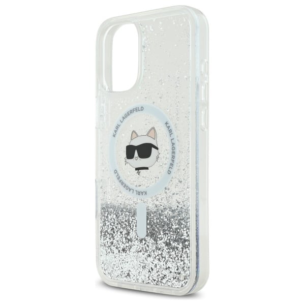 Husa pentru iPhone 16 - Karl Lagerfeld Glitter Liquid MagSafe  - Transparent Choupette Head [3]