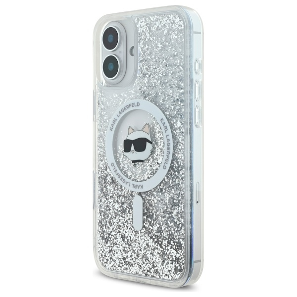 Husa pentru iPhone 16 - Karl Lagerfeld Glitter Liquid MagSafe  - Transparent Choupette Head [6]