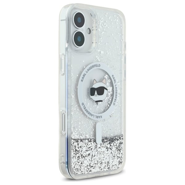 Husa pentru iPhone 16 - Karl Lagerfeld Glitter Liquid MagSafe  - Transparent Choupette Head [2]