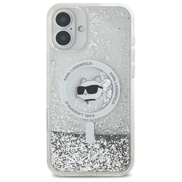 Husa pentru iPhone 16 - Karl Lagerfeld Glitter Liquid MagSafe  - Transparent Choupette Head [4]