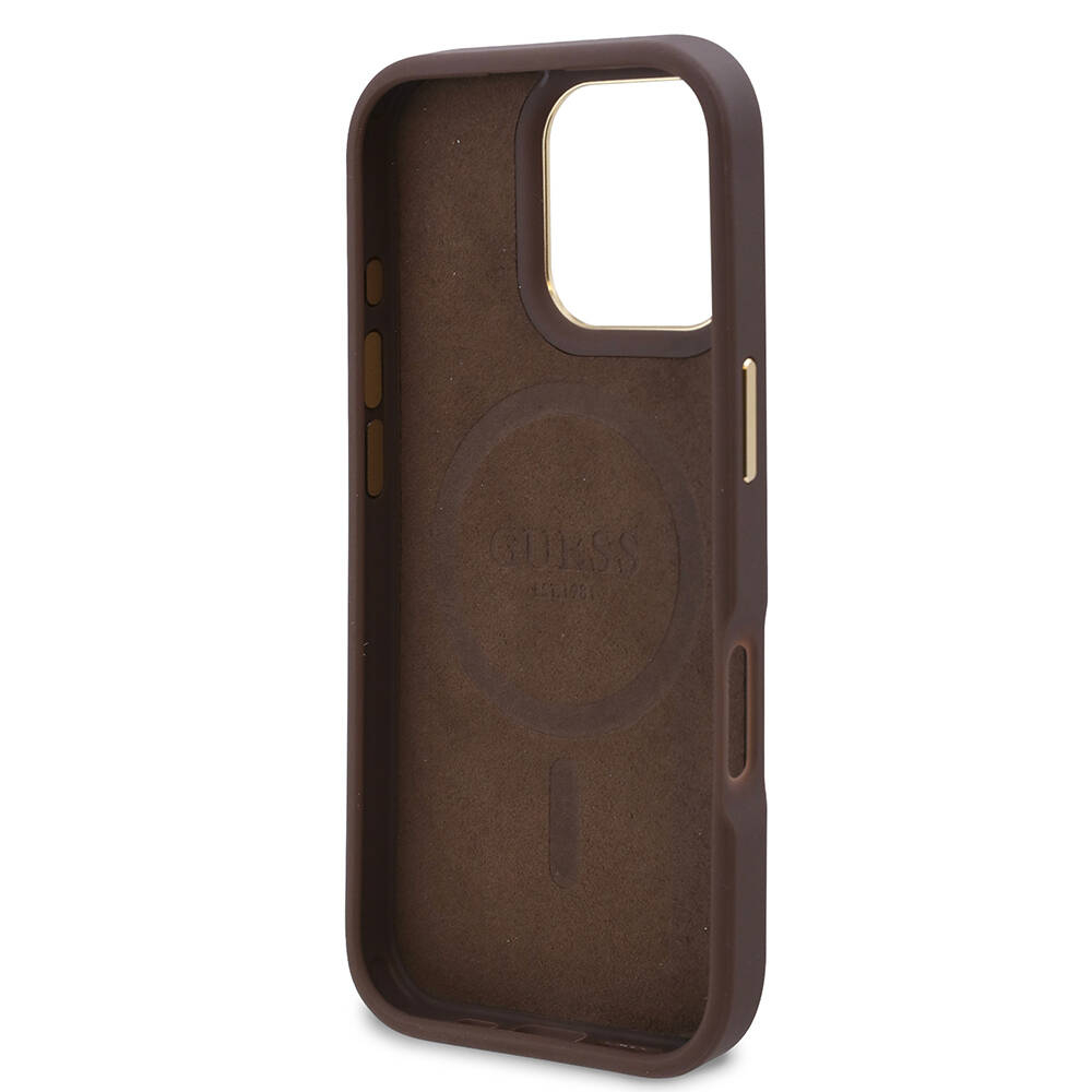 Husa pentru iPhone 16 Pro - Guess Hardcase 4G Logo Plate MagSafe  - Brown [6]