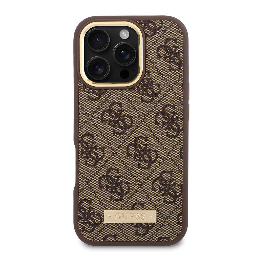 Husa pentru iPhone 16 Pro - Guess Hardcase 4G Logo Plate MagSafe  - Brown [3]
