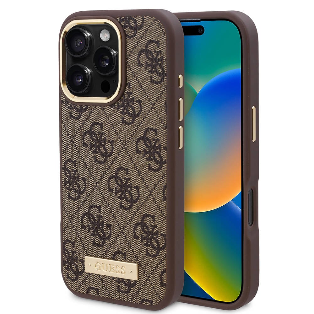 Husa pentru iPhone 16 Pro - Guess Hardcase 4G Logo Plate MagSafe  - Brown [1]