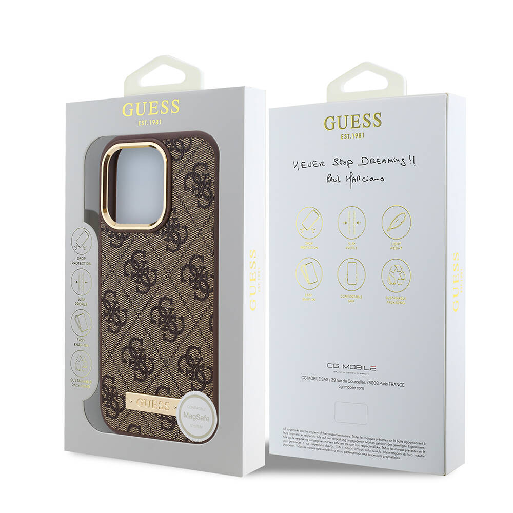 Husa pentru iPhone 16 Pro - Guess Hardcase 4G Logo Plate MagSafe  - Brown [7]