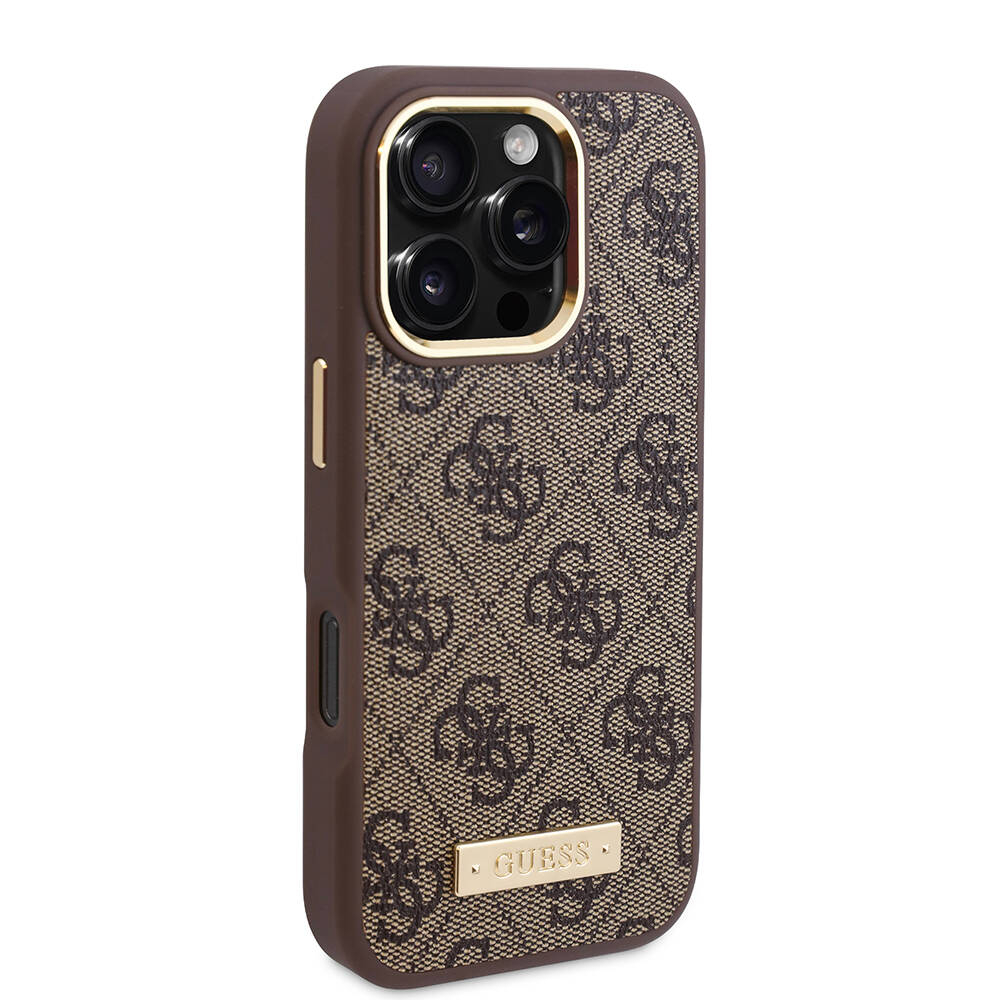 Husa pentru iPhone 16 Pro - Guess Hardcase 4G Logo Plate MagSafe  - Brown [4]