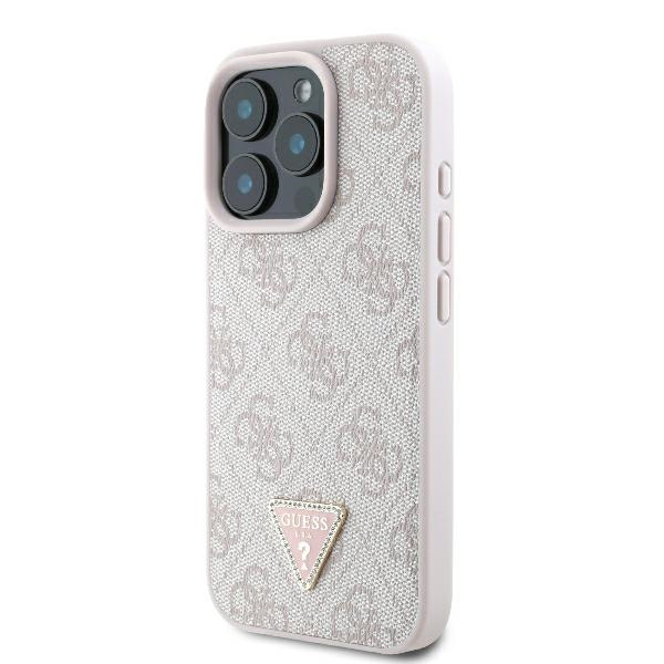 Husa pentru iPhone 16 Pro Max - Guess Leather 4G Triangle Strass  - Pink [4]