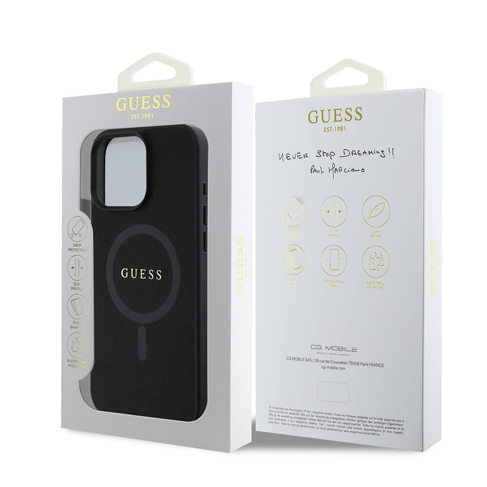 Husa pentru iPhone 16 Pro Max - Guess Saffiano Classic Logo MagSafe  - Black [7]