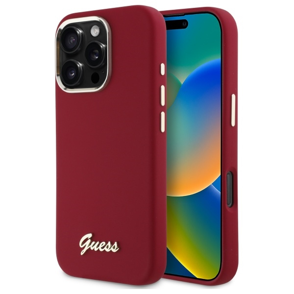 Husa pentru iPhone 16 Pro Max - Guess Silicone Script Metal Logo - Red [3]