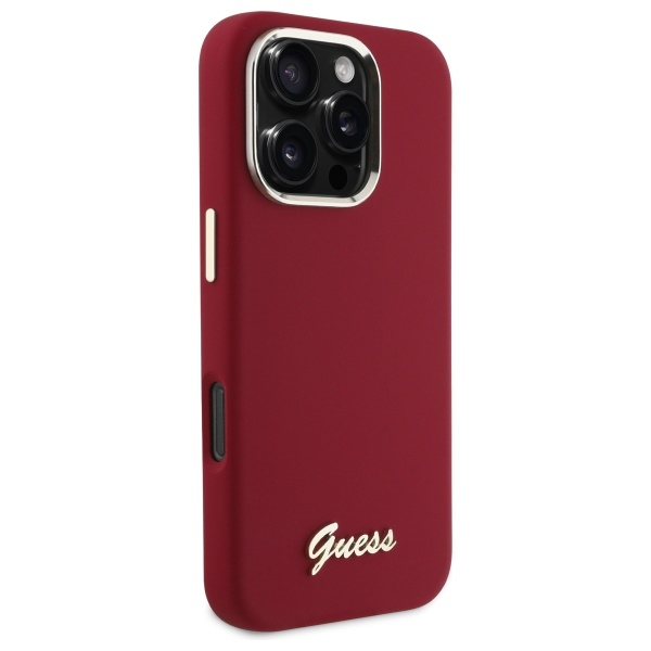 Husa pentru iPhone 16 Pro Max - Guess Silicone Script Metal Logo - Red [4]