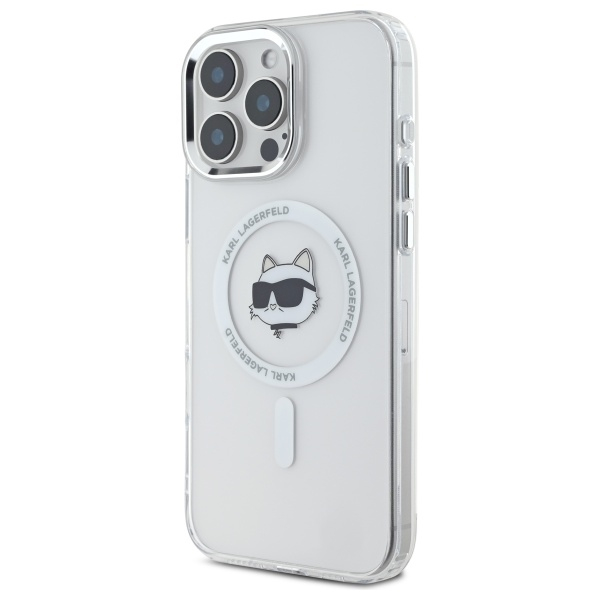 Husa pentru iPhone 16 Pro Max - Karl Lagerfeld IML MagSafe  - White Metal Choupette`s Head [5]