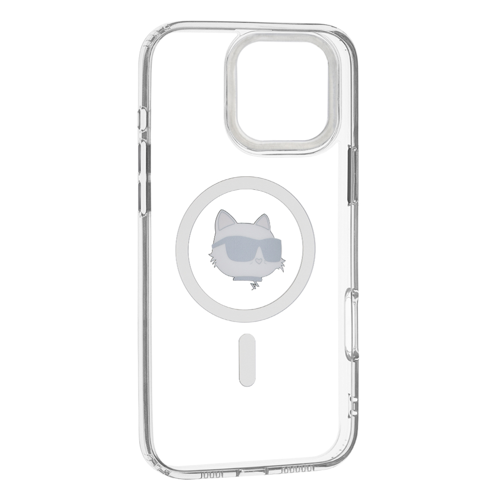 Husa pentru iPhone 16 Pro Max - Karl Lagerfeld IML MagSafe  - White Metal Choupette`s Head [3]