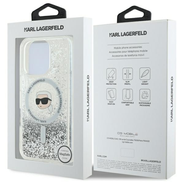 Husa pentru iPhone 16 Pro Max - Karl Lagerfeld Liquid Glitter MagSafe  - Transparent Karl Head [7]