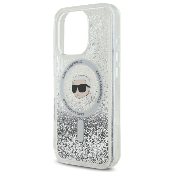 Husa pentru iPhone 16 Pro Max - Karl Lagerfeld Liquid Glitter MagSafe  - Transparent Karl Head [2]