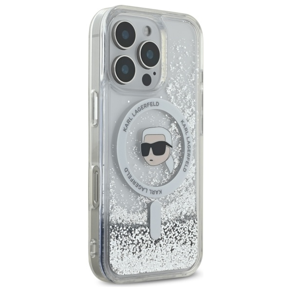 Husa pentru iPhone 16 Pro Max - Karl Lagerfeld Liquid Glitter MagSafe  - Transparent Karl Head [4]