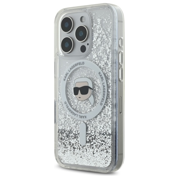 Husa pentru iPhone 16 Pro Max - Karl Lagerfeld Liquid Glitter MagSafe  - Transparent Karl Head [6]