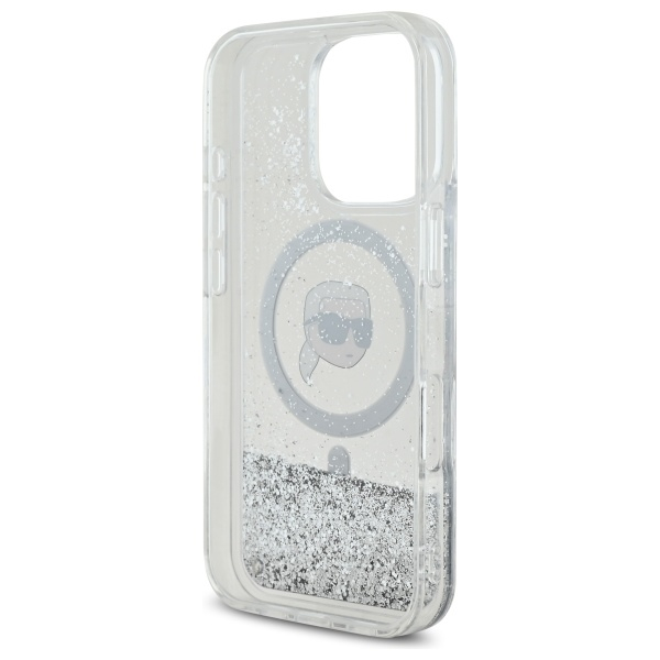 Husa pentru iPhone 16 Pro Max - Karl Lagerfeld Liquid Glitter MagSafe  - Transparent Karl Head [5]