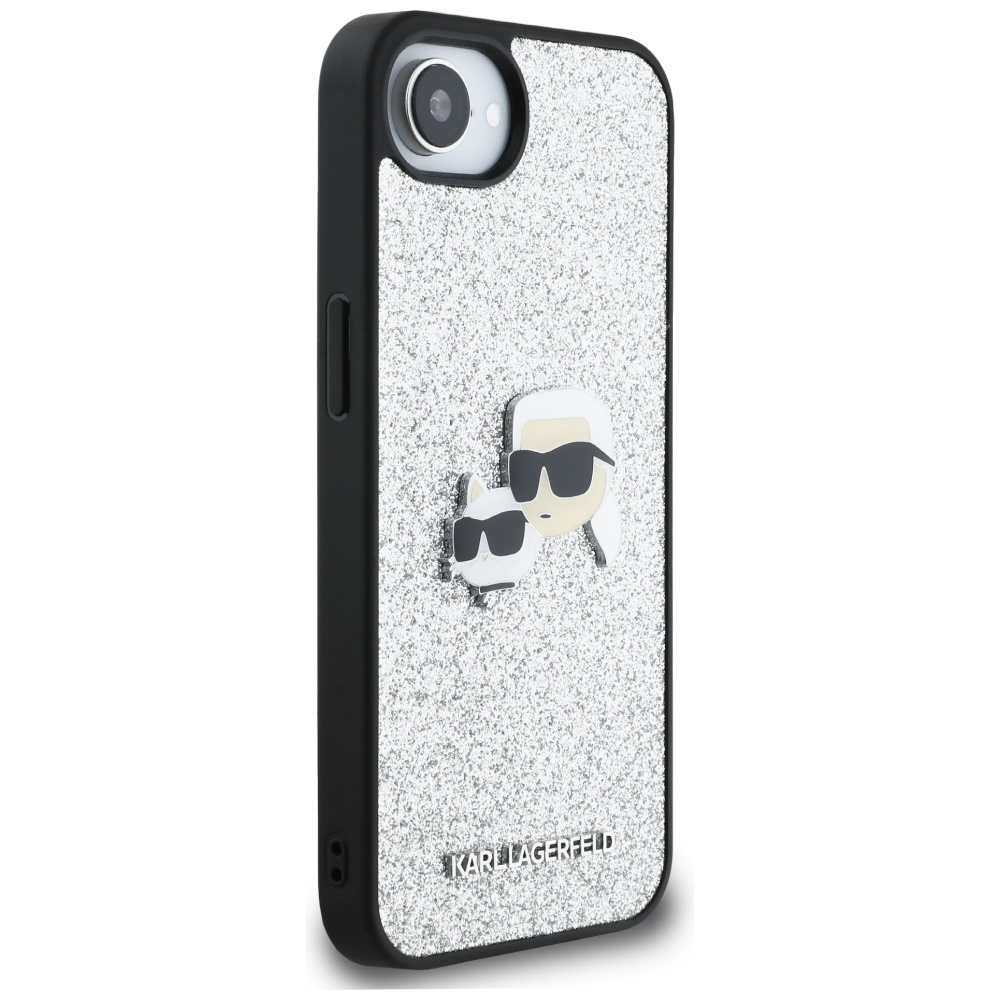 Husa pentru iPhone 16e - Karl Lagerfeld Hardcase Glitter Fixed (KLHCPSE4PFGKCPS) - Silver Karl&Choupette Head [3]
