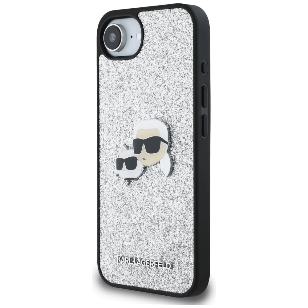 Husa pentru iPhone 16e - Karl Lagerfeld Hardcase Glitter Fixed (KLHCPSE4PFGKCPS) - Silver Karl&Choupette Head [4]