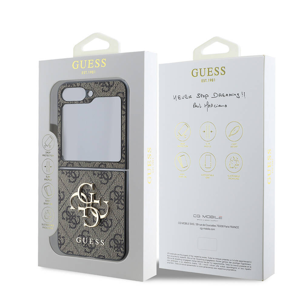 Husa pentru Samsung Galaxy Z Flip6 - Guess Leather 4G Metal Logo  - Brown [7]
