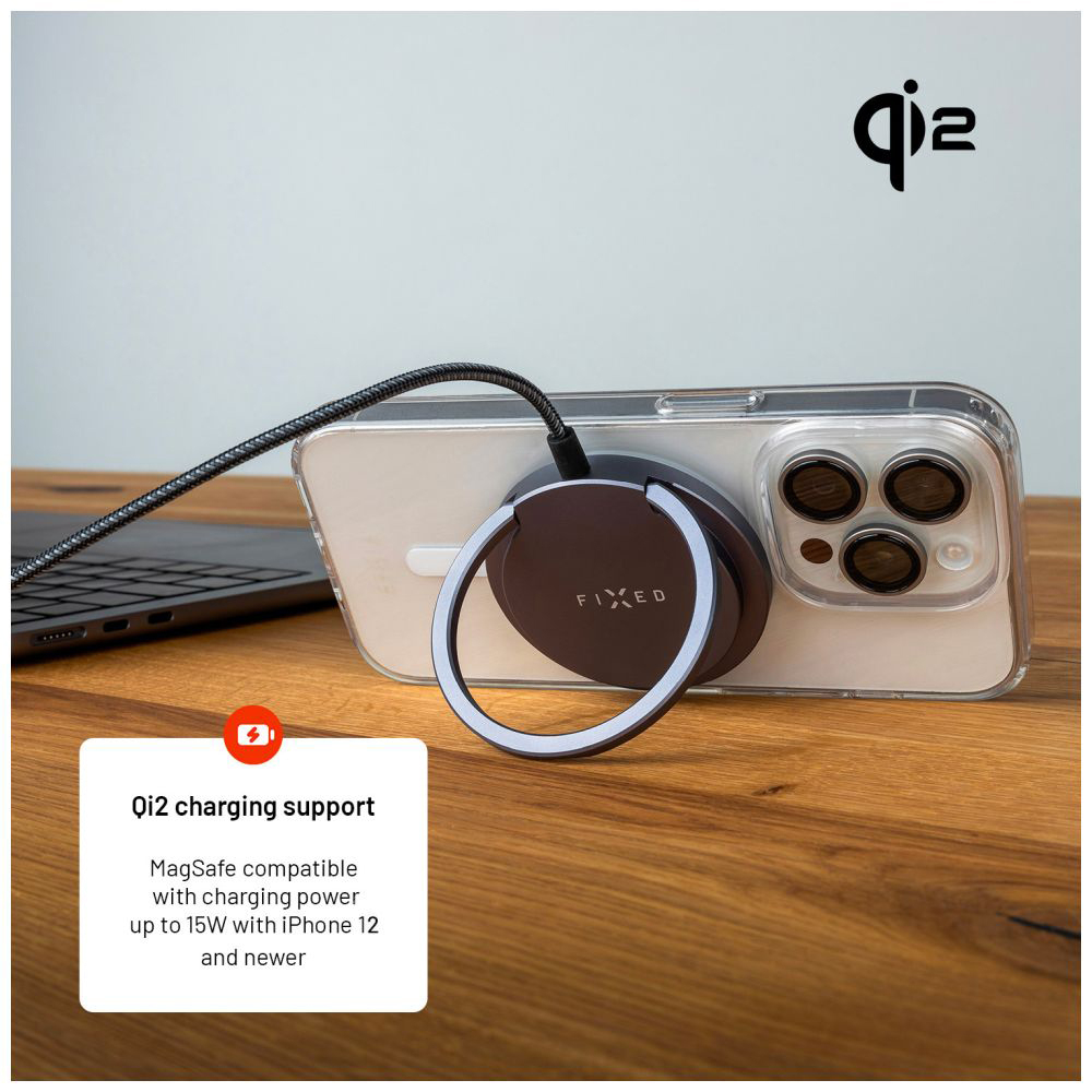 Incarcator Magnetic cu Cablu si Suport, Qi2, 1.2m - Fixed (FIXMPADP-GR) - Gray [7]