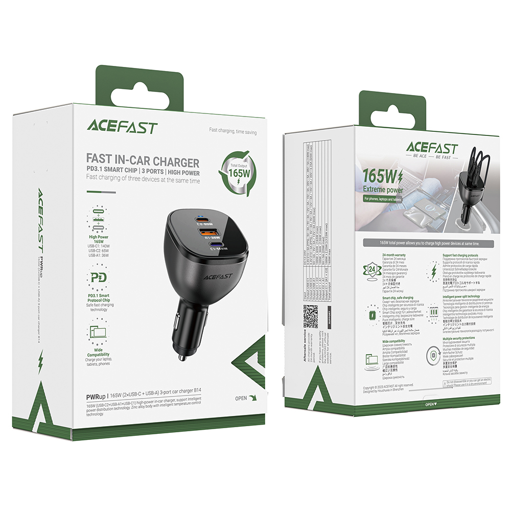 Incarcator pentru Masina 2x USB-C, 165W, Fast Charging, Temperature Control - Acefast (B14) - Black [7]
