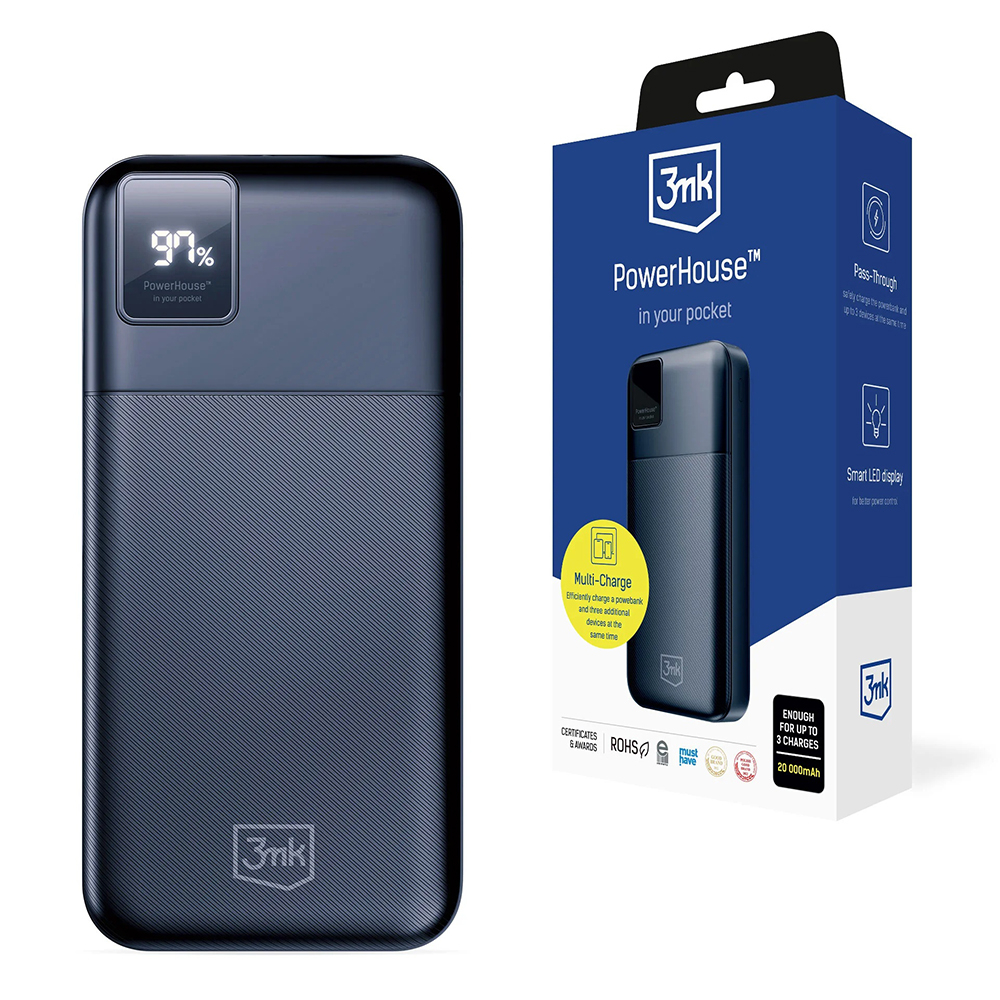 Power Bank, 2x USB-A, 1x USB-C, 20.000mAh, 22.5W - 3mk PowerHouse - Black [1]