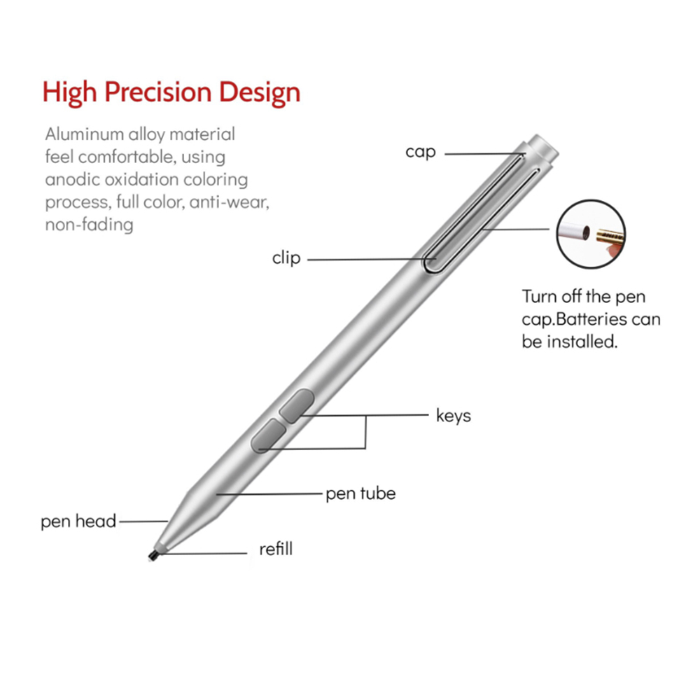 Stylus Pen pentru Tableta Microsoft Surface, Palm Rejection, AAAA Battery, MPP1.51 - Techsuit (F94S) - Black [7]