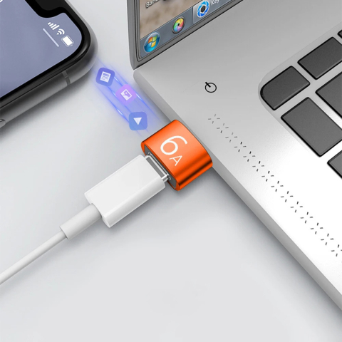 Adaptor USB-C la USB-A, 6A, Aluminiu - Techsuit HyperPort (A4) - Black / Orange [3]
