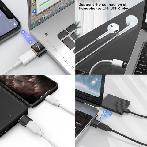Adaptor USB-C la USB-A, 6A, Aluminiu - Techsuit HyperPort (A4) - Black / Orange [4]
