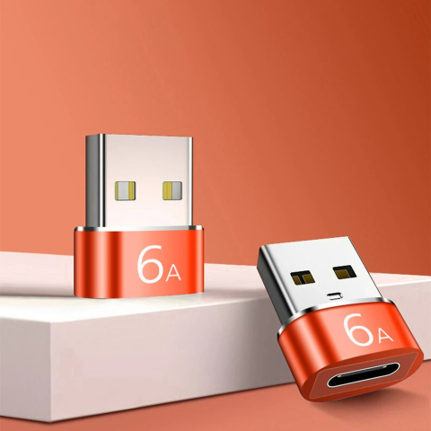 Adaptor USB-C la USB-A, 6A, Aluminiu - Techsuit HyperPort (A4) - Black / Orange [2]