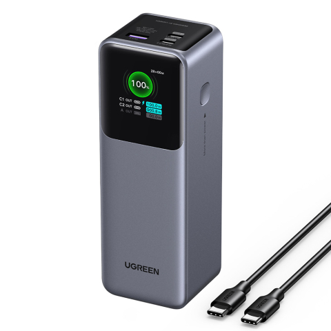 Incarcatoare - Baterie Externa cu Display Digital, 20000mAh, USB, 2x Type-C, 200W, QC, PD, 5V/3A - Ugreen PB722 (35525B) - Grey