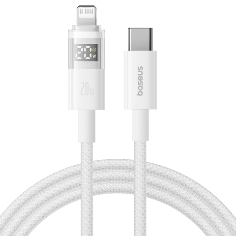 Cabluri - Cablu de Date cu Afisaj Digital, Type-C la Lightning, 20W, 2m - Baseus Display 2 (P10382703211-01) - Moon White