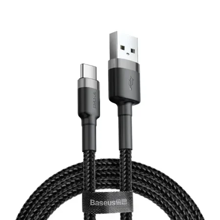 Cabluri - Cablu USB la Type-C, Fast Charge, 3A, 480Mbps, 0.5m - Baseus Cafule - Gray / Black