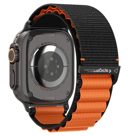 Curea pentru Apple Watch 6 / 7 / 8 / 9 / 10 / SE / SE 2 / Ultra / Ultra 2 (44/45/46/49mm) - Spigen WBF1 - Black / Orange [1]