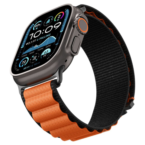 Curea pentru Apple Watch 6 / 7 / 8 / 9 / 10 / SE / SE 2 / Ultra / Ultra 2 (44/45/46/49mm) - Spigen WBF1 - Black / Orange [3]