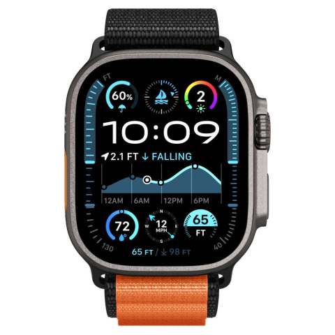 Curea pentru Apple Watch 6 / 7 / 8 / 9 / 10 / SE / SE 2 / Ultra / Ultra 2 (44/45/46/49mm) - Spigen WBF1 - Black / Orange [5]