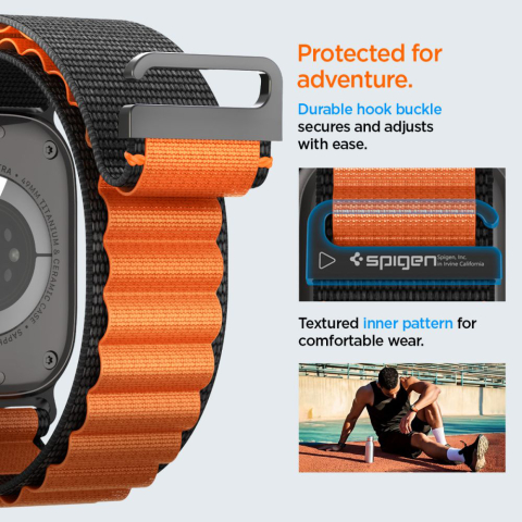 Curea pentru Apple Watch 6 / 7 / 8 / 9 / 10 / SE / SE 2 / Ultra / Ultra 2 (44/45/46/49mm) - Spigen WBF1 - Black / Orange [14]