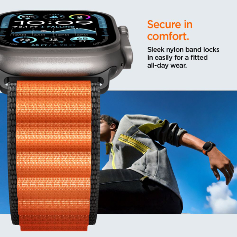 Curea pentru Apple Watch 6 / 7 / 8 / 9 / 10 / SE / SE 2 / Ultra / Ultra 2 (44/45/46/49mm) - Spigen WBF1 - Black / Orange [11]