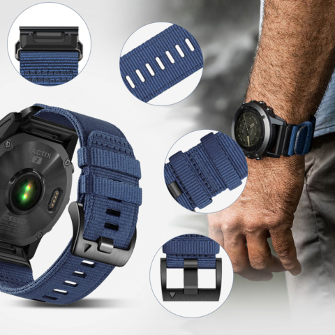 Curea pentru Garmin Fenix 3/3 HR/5X/5X Plus/6X/6X Pro/7X/7X Pro Solar - Techsuit Watchband QuickFit 26mm (W070) - Obsidian Black [4]