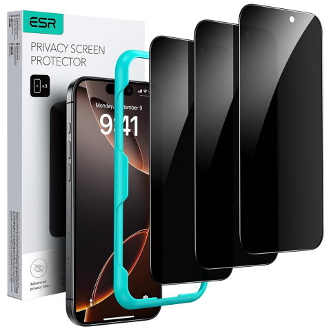 Folii telefoane - Folie pentru iPhone 17 Pro Max (set 3) - ESR Privacy Tempered Glass - Black