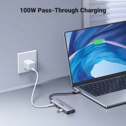 Hub Multiport, Slim, USB-C, 3x USB, HDMI, PD100W, 5Gbps, 4K - Ugreen - Gray [2]