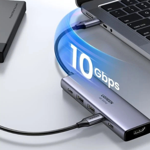Hub USB-C la 3x Type-C, 2x USB3.2, HDMI, PD100W, 10 Gbps, 4K@60Hz - Ugreen - Gray [4]