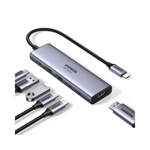 Hub USB-C la 3x Type-C, 2x USB3.2, HDMI, PD100W, 10 Gbps, 4K@60Hz - Ugreen - Gray [1]