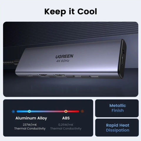 Hub USB-C la 3x Type-C, 2x USB3.2, HDMI, PD100W, 10 Gbps, 4K@60Hz - Ugreen - Gray [5]