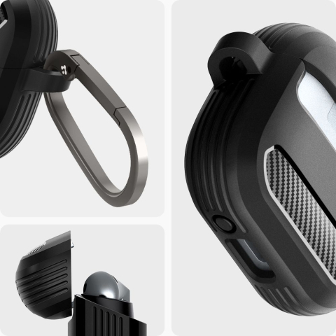 Husa cu Holder Metalic pentru Samsung Galaxy Buds 3 / 3 Pro Spigen Rugged Armor - Black [6]
